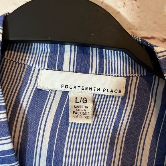 Fourteenth Place navy white nautical striped long sleeve top pledge neck large - Picture 2 of 10